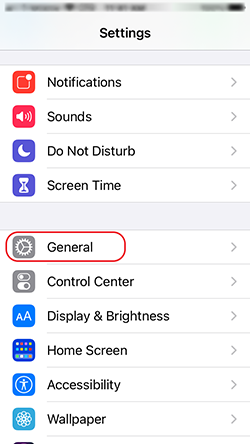 From within Settings, tap on General